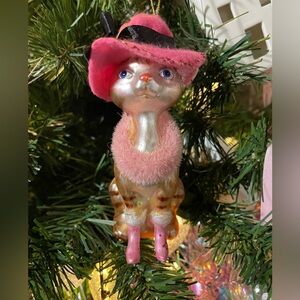 Orange Cat Blown Glass Ornament~Pink Christmas Tree🐈